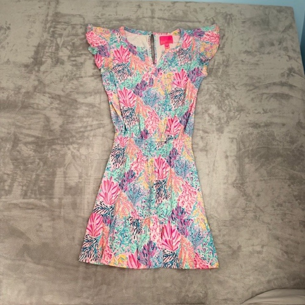 NWT Lilly Pulitzer Ravi Romper Splashdance Pink Blue Skort Dress Medium